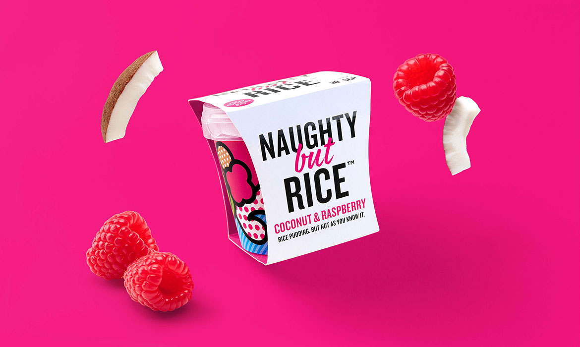 A box of naughty but rice coconut and raspberry.